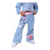 Calça Jeans Infantil Wide Leg Lilo E Stitch Roupa Menina