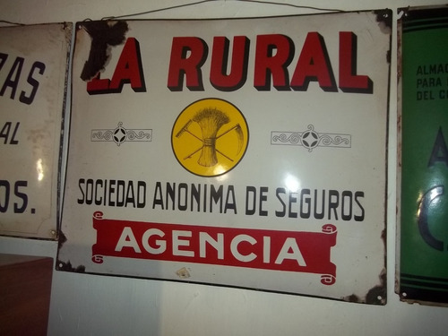 X - Antiguo Cartel Enlozado La Rural Seguros Agencia - X