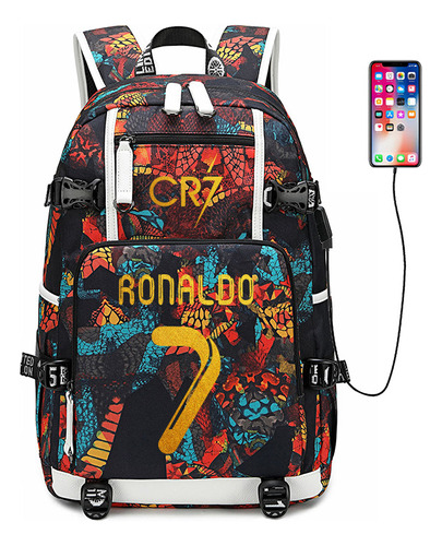 Mochila Impermeable Cr7 With Usb Student Bolso De Student Me