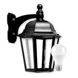 Farol Pared Polipropileno 6 Caras Vidrio Colonial + Foco Led