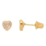 Brinco Infantil Coração Pedra  Zirconia 4mm De Ouro 18k 750 