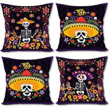 Fundas De Almohada Del Día De Muertos, Calaveras De Az...