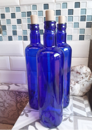 Botella De Vidrio Azul X 3 Unidades