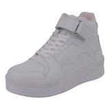Tenis Casual Sneakers Tipo Bota En Color Blanco De Plataform
