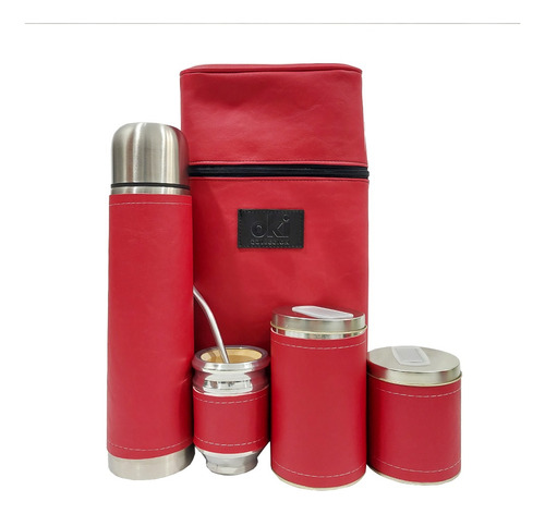 Set Mate Stanley Apto Rojo Ecocuero Equipo De Mate Madera