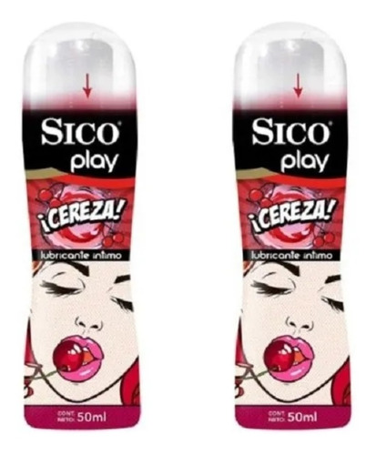 Sico Play, Lubricante Íntimo, Sabor Cereza, 50ml 2pack