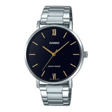 Reloj Pulsera Casio Mtp-vt01 Con Correa De Acero Inoxidable Color Plateado - Fondo Negro