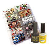 Pack Uñas Foil: Pegamento+ Sellante Gel + 10 Papel Foil