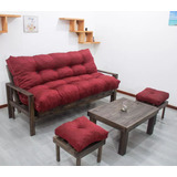 Combo Futon 3 Cpos+mesa+puff+colchón Chenille Antidesgarro