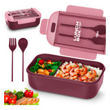 Lunch Box Bento Lonchera Térmica 1.1 L Con Cuchara Tenedor Color Rojo Lunch Box Rectangular