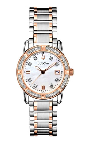 Relógio Bulova 98r199 Rose Visor Perola 8 Diamantes