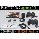 Sony Playstation 2 Ps2 Slim + 2 Controles = Apenas P/ Jogos Usb - Opl - 03