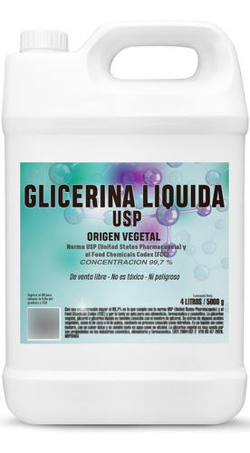 Glicerina Liquida Vegetal Usp Grado Alimenticio 5 Kilos 4 Lt