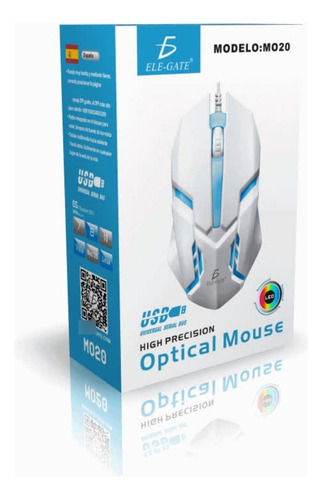 Mouse Optico Gamer Usb Alámbrico Juegos Led Multicolor Raton Color Blanco