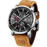 Reloj De Pulsera Negro Benyar Para Hombre, Correa De Piel De Cuarzo