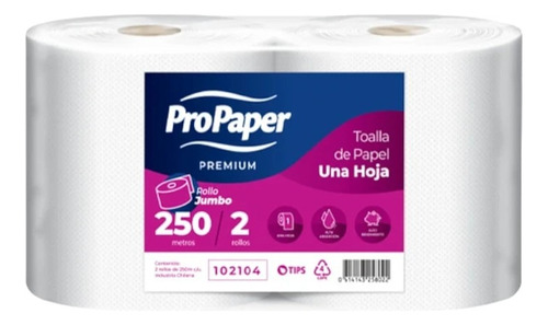 Toalla Papel Para Dispensadorjumbo 250 Mt 2 Rollos Propaper 