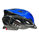 Capacete Com Sinalizador Led Bike Ciclismo Azul Preto Deko