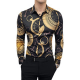 Camisa De Manga Larga Estampada Sexy Elegante Para Hombre