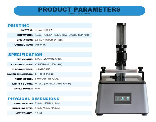 Impresola 3d De Resina Kelant D100 Sla + 3 Pantallas