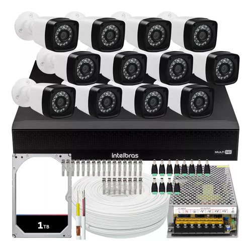 Kit Dvr Intelbras 16 Canais 1tb 12 Câmeras Full Collor 20m