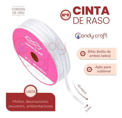 Cinta Raso N0 - 3mm - Cordon De Oro X 50 Metros - Stock