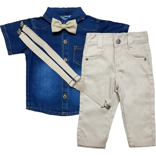 Conjunto Camisa Jeans Social Infantil Criança Menino Luxo