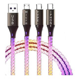 Cable De Carga Rápida Tipo C 3 En 1 Usb Luminoso Luz Rgb 66w