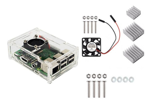 Case Acrilico Para Raspberry Pi3(b)+ Cooler+dissipadores.