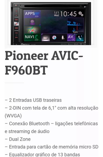 Multimídia Pioneer Avic F960bt Brinde Telas Encosto Traseiro