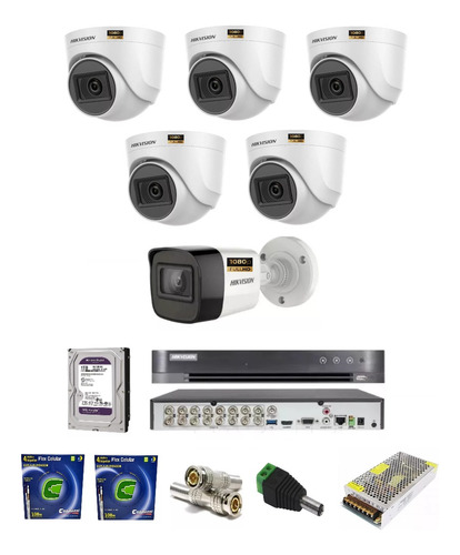 Dvr 16 Canais Hikvision Acusense/ 06 Cameras Full/ Hd/ Cabos