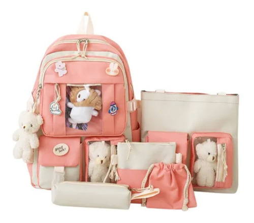 Mochila Escolar Viaje Kawaii Estilo Coreano 5 Piezas/juego