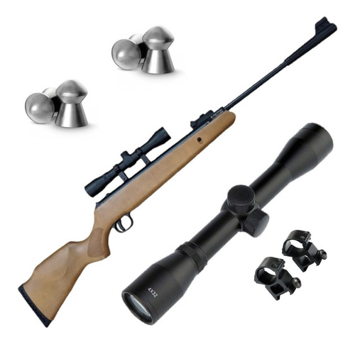 Rifle Aire Comprimido Nitro Madera Hunter 5,5 Potente 4x32