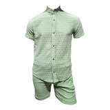 Conjunto Short Camisa Hombre Calado Tipo Crochet Punto