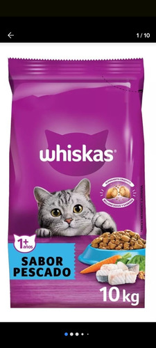 Alimento Para Gato Whiskas, Bolsa De 10 Kilos, Sabor Pescado