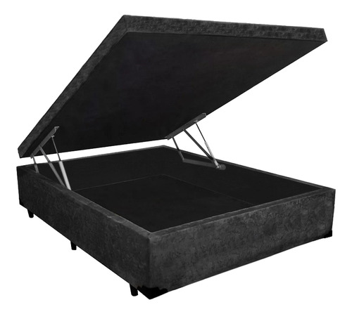 Cama Box Baú Nobre Viúva Suede Preto 128x188x41 Retira