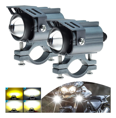 Par Faros De Lupa Led Auxiliar Luz Doble Color Auto Moto 80w