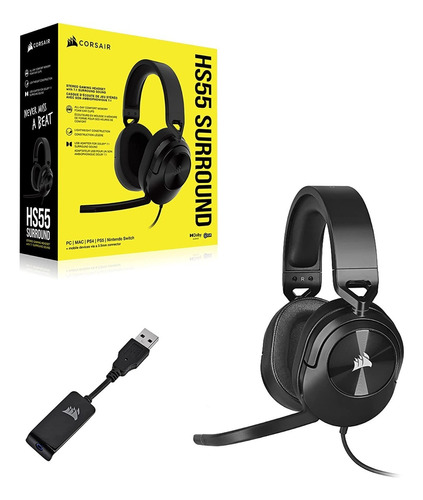 Corsair Audífonos Gamer Hs55 Surround 7.1 Alámbrico 1.8m Neg