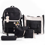 Kit Mochila 5pcs Faculdade Grande Trabalho Escolar Adulto 