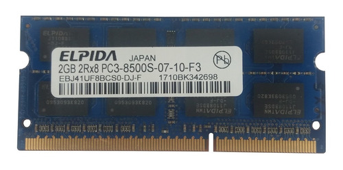 Memoria Notebook Elpida / 2gb /ddr3-1066mhz /pc3-8500 / 1,5v