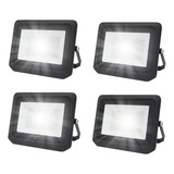 Set De 4 Reflectores Led Blanco 6500k 100w De Exterior Ip65 Color De La Carcasa Negro