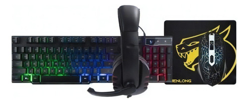 Kit Gamer Shenlong C4001 Teclado + Mouse + Auricular + Pad F Color Del Teclado Negro Color Del Mouse Negro