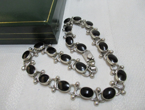 Bellísimo Collar Plata 925 Mexico Piedras Onix Negro Estuche