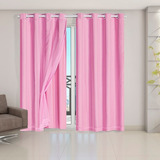 Cortina Blackout Blecaute C/ Voil 2,80 X 2,30 Corta Luz 100% Cor Rosa