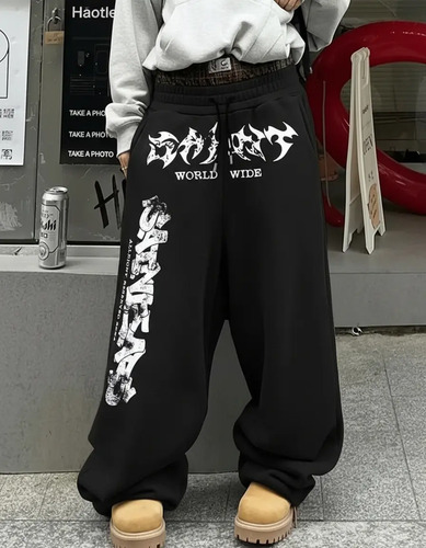 Calça Wide Leg Moletom Unissex World Wk Tribal Aesthetic Y2k