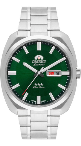 Relógio Orient Masculino Prata Fundo Verde -f49ss021 E1sx