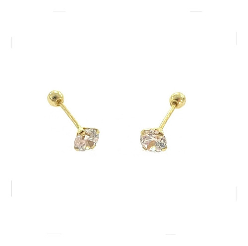 Arete Broquel Recto Zirconia 4mm Oro 14k Kt / Niña Mujer