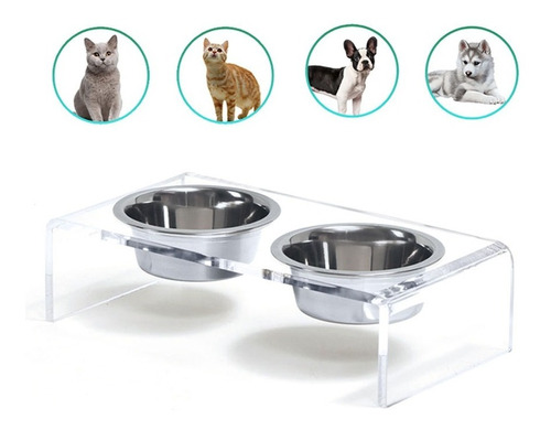 Comedouro Duplo Elevado Com Tigelas Inox Pet Gato Cachorro