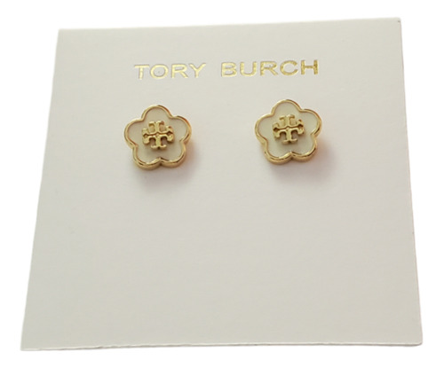 Aretes Tory Burch Flor Con Logo Central Dorado 