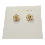 Aretes Tory Burch Flor Con Logo Central Dorado 