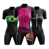 Conjunto  Feminino De Ciclismo Camisa + Bermuda Forro Gel 3d